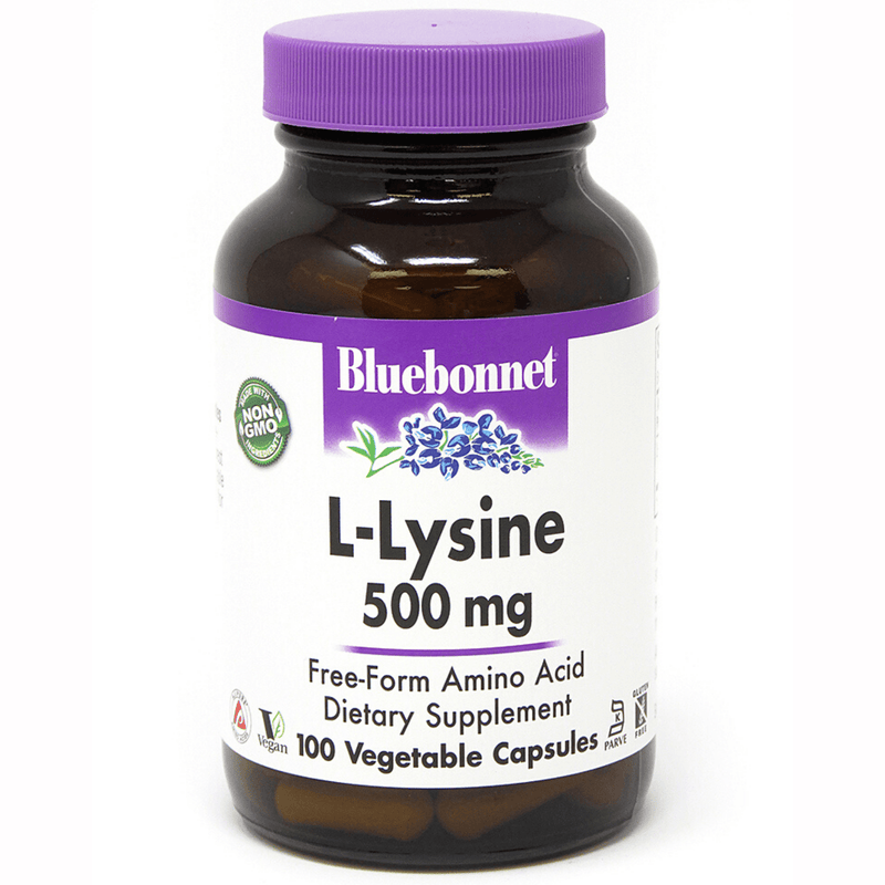 Bluebonnet L-Lysine - 500 mg - 100 Cápsulas De Origen Vegetal - Puro Estado Fisico