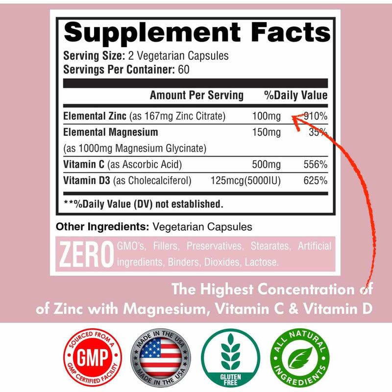 Zinc - 100 mg - 120 Cápsulas Vegetarianas - Puro Estado Fisico