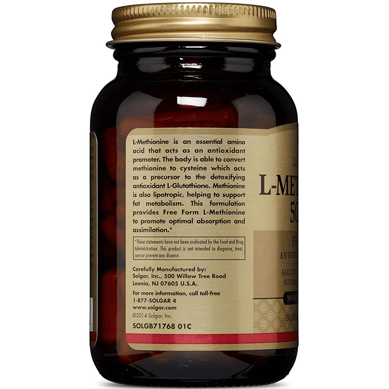 Solgar L-Methionine 500 mg - 90 Cápsulas De Origen Vegetal - Puro Estado Fisico