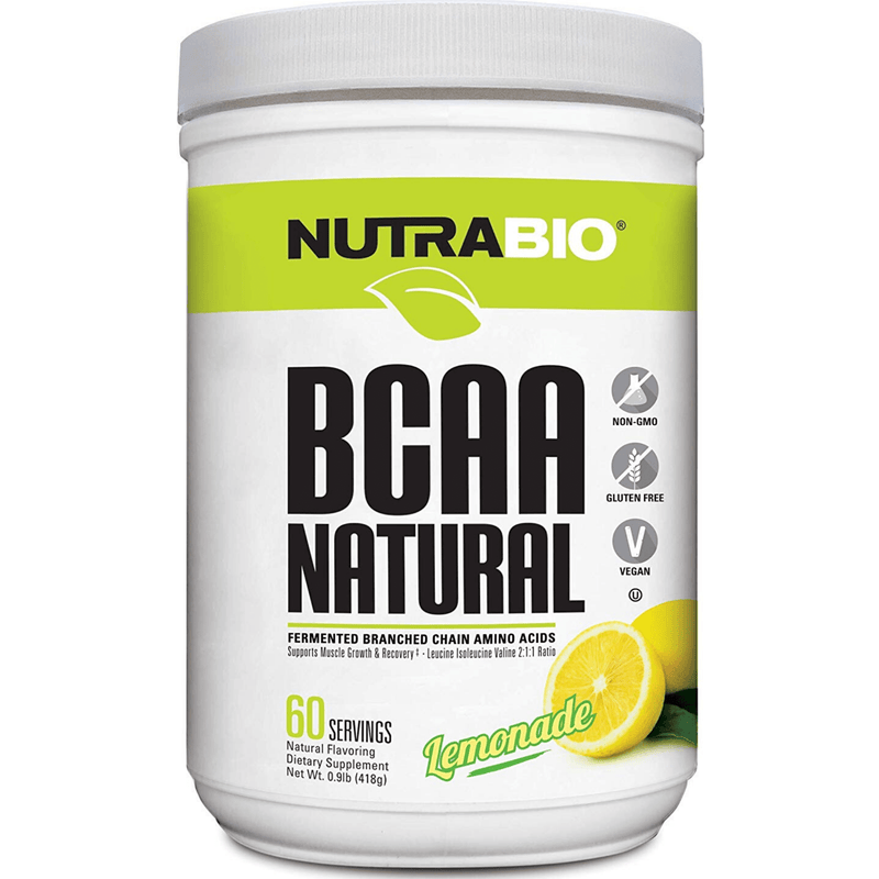 NutraBio BCAA Natural Powder - 60 Servicios - Puro Estado Fisico