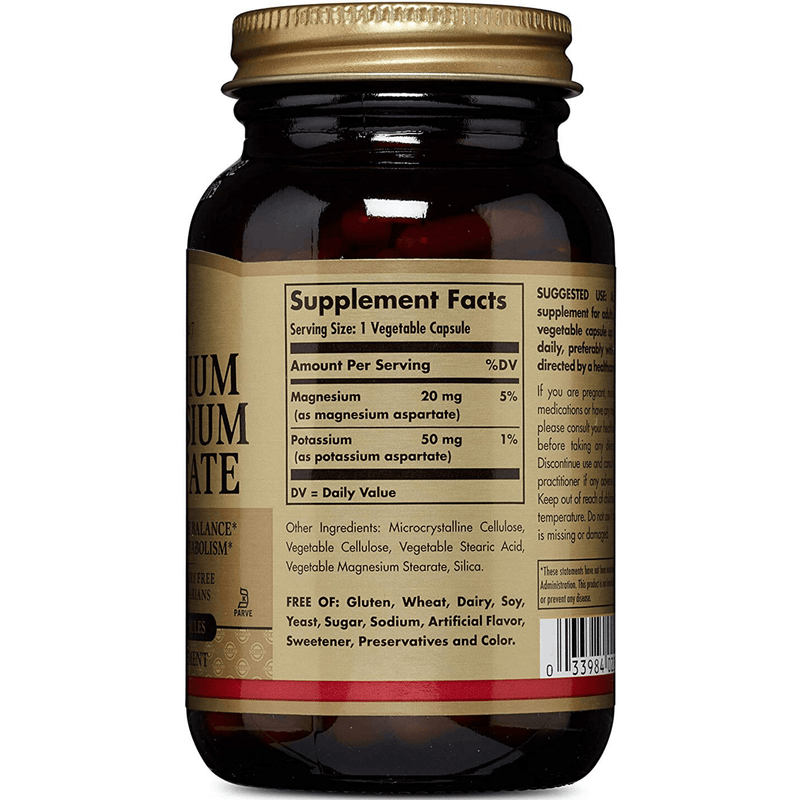 Solgar Potassium Magnesium Aspartate - 90 Cápsulas De Origen Vegetal - Puro Estado Fisico