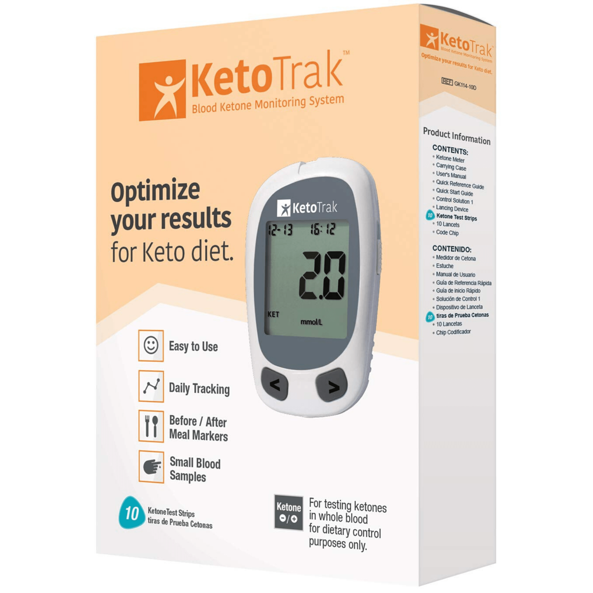  KetoBM sistema para medir cetona de sangre para pruebas de  dieta Keto – sistema completo de prueba de cetona con monitor, tiras Keto,  dispositivo de punción y lancetas – manera fácil y precisa de comprobar la  cetosis en la dieta cetogénica.