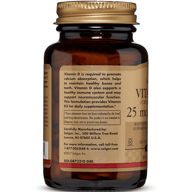 Solgar Vitamin D3 (Cholecalciferol) 1000 IU - 90 Tabletas - Puro Estado Fisico