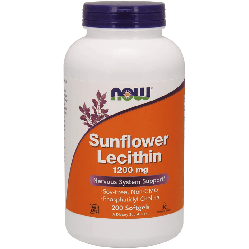NOW Foods Sunflower Lecithin 1200 mg Phosphatidyl Choline - 200 Capsulas Blandas - Puro Estado Fisico