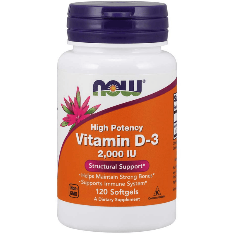 NOW Foods High Potency Vitamin D-3 2,000 UI - 120 Cápsulas Blandas - Puro Estado Fisico