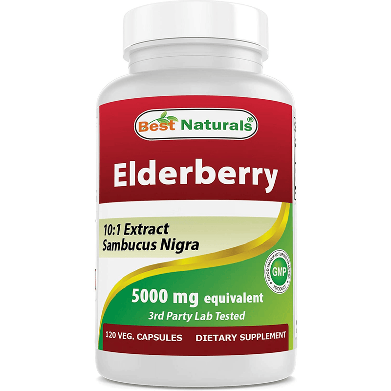 Best Naturals Elderberry 5000mg - 120 Cápsulas De Origen Vegetal - Puro Estado Fisico