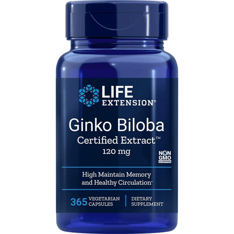 Life Extension Ginkgo Biloba Certified Extract - 365 Cápsulas Vegetarianas - Puro Estado Fisico