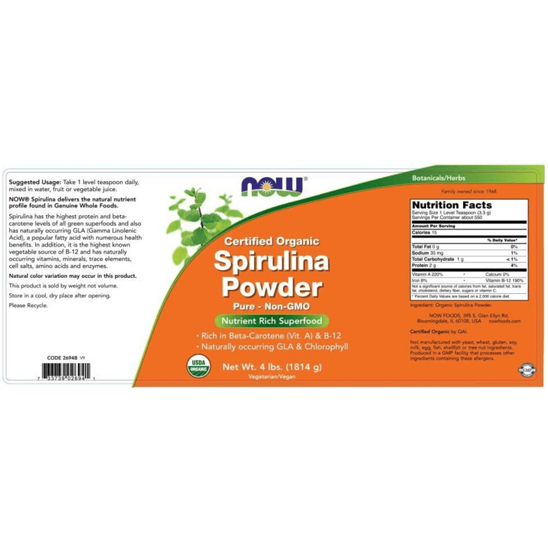 NOW Foods Spirulina Powder - Polvo - Puro Estado Fisico