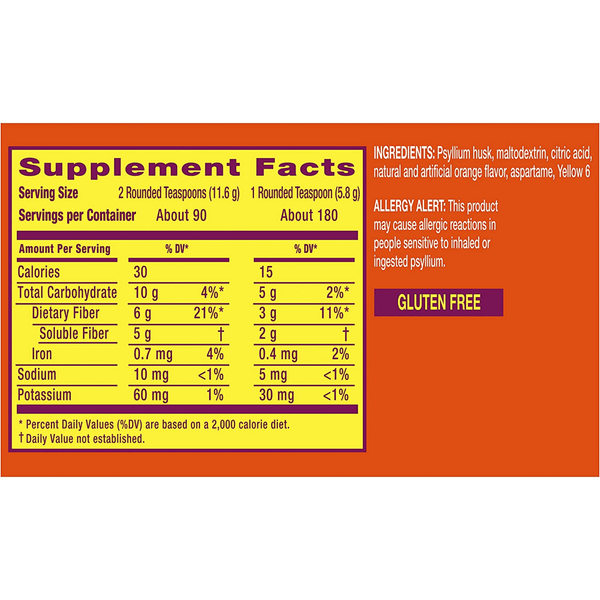 Metamucil Psyllium Fiber Supplement - Naranja - 1.04 kg - Puro Estado Fisico