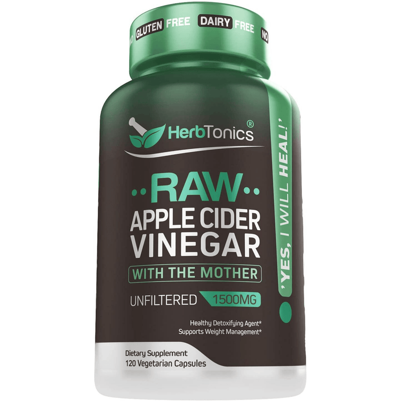 Herbtonics Raw Apple Cider Vinegar 1500 mg - 120 Cápsulas Vegetarianas - Puro Estado Fisico