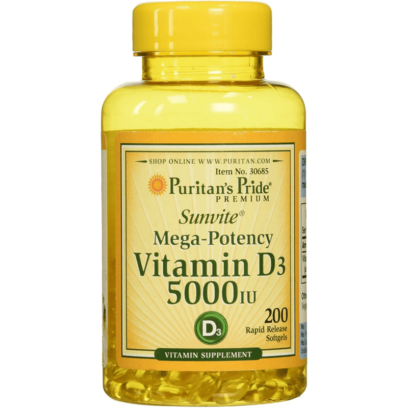 Puritans Pride Sunvite Mega Potency Vitamin D3 5000IU - Softgels - Puro Estado Fisico