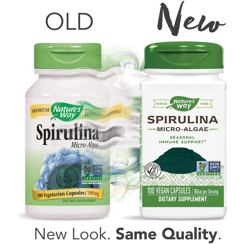 Natures Way Spirulina Micro-Algae - 100 Cápsulas Veganas - Puro Estado Fisico