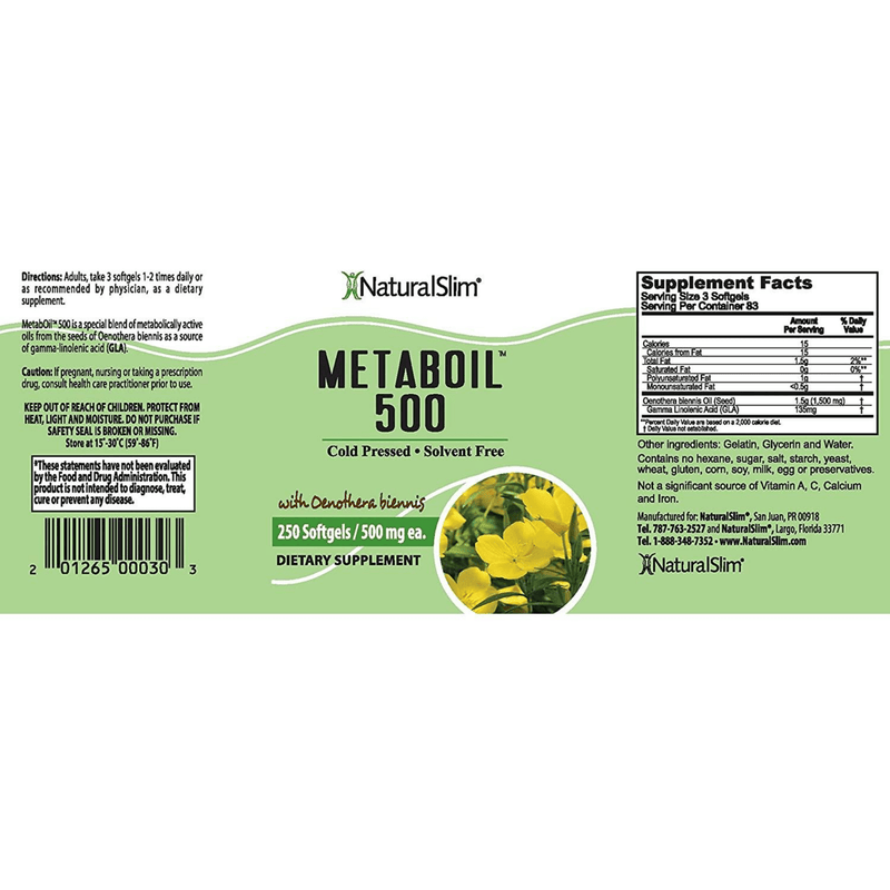 NaturalSlim Metaboil 500 - 250 Cápsulas Blandas - Puro Estado Fisico