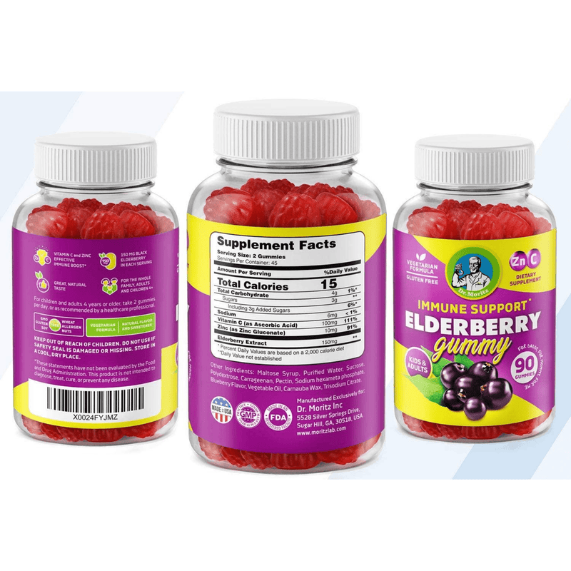 Dr. Moritz Immune Support Elderberry Gummies - 90 Gomitas - Puro Estado Fisico
