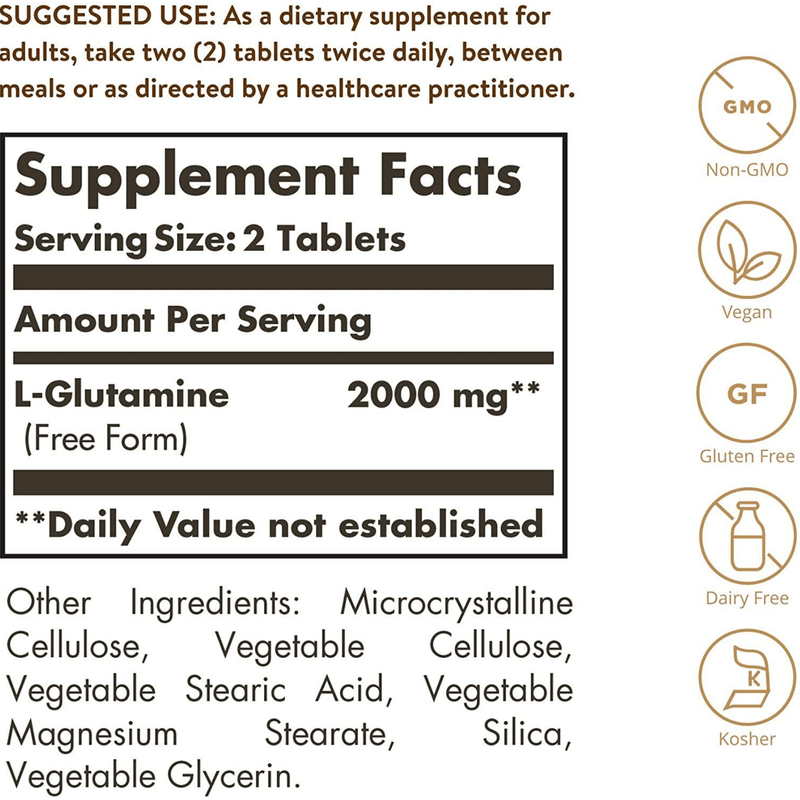 Solgar L-Glutamine 1000 mg - 60 Tabletas - Puro Estado Fisico