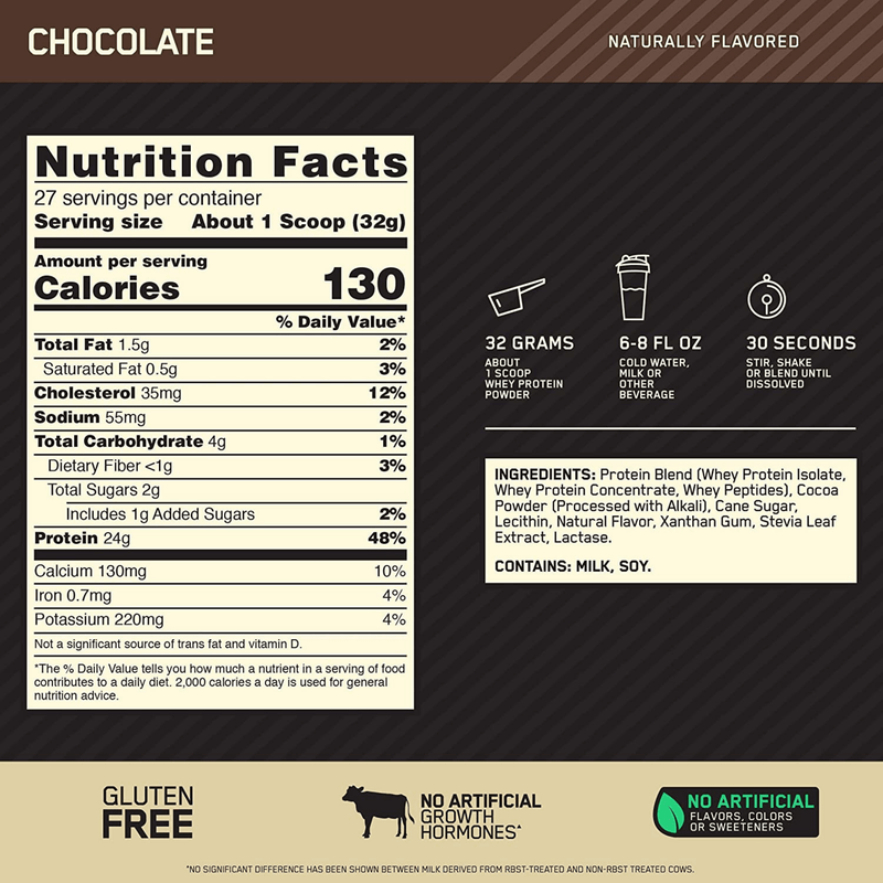 Optimum Nutrition 100% Whey Gold Standard - Chocolate - 1.9 lb - Puro Estado Fisico