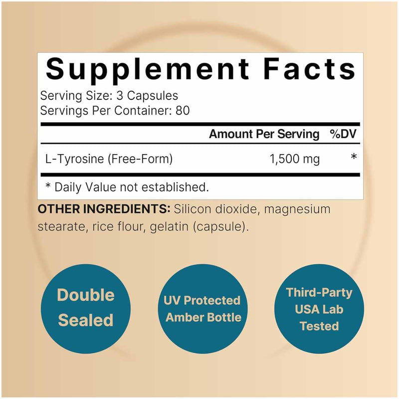 NatureBell L-Tyrosine 1000 mg - 240 Cápsulas - Puro Estado Fisico