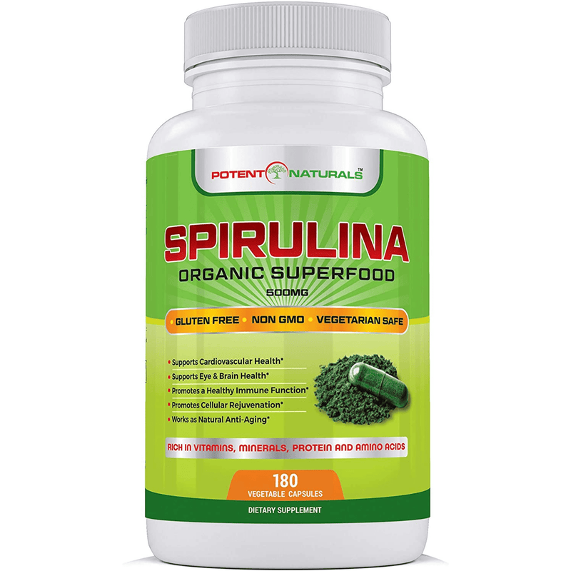 Potent Naturals Espirulina - 180 Cápsulas De Origen Vegetal - Puro Estado Fisico