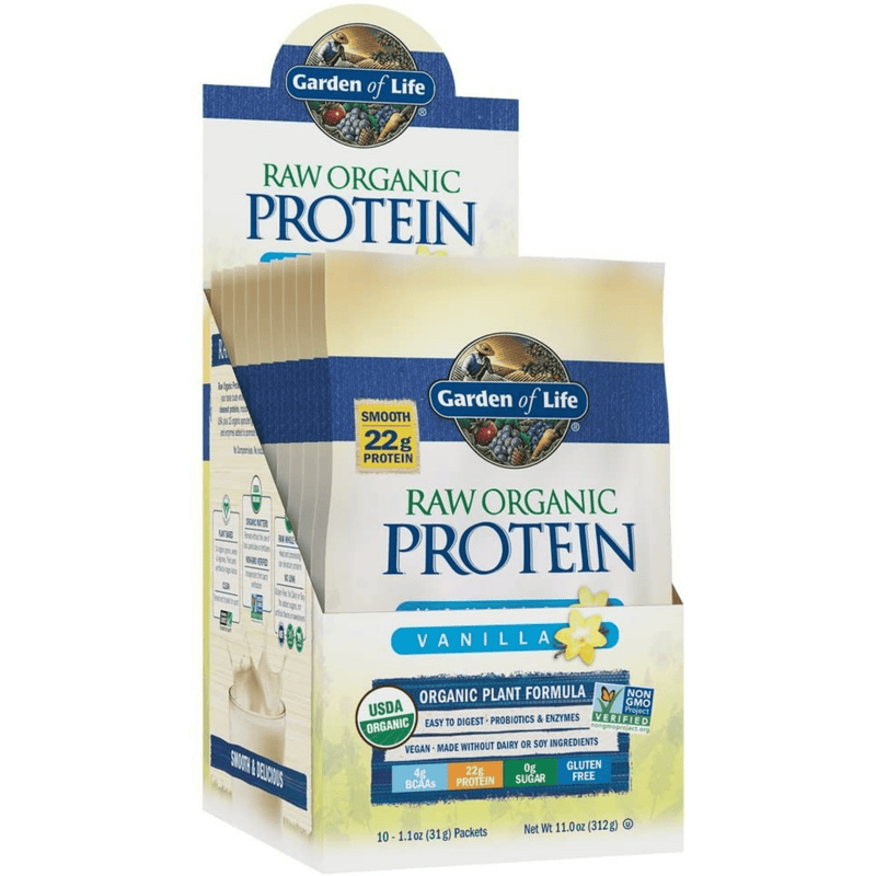 Garden of Life Raw Organic Protein - Vainilla - 10 Paquetes - Puro Estado Fisico