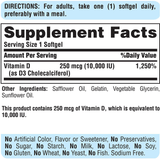 Puritans Pride Vitamin D3 250 mcg (10,000 IU) - 100 Cápsulas Blandas de Liberación Rápida - Puro Estado Fisico