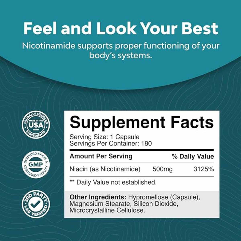 Vitamina B3 Nicotinamida - 500 mg - Puro Estado Fisico