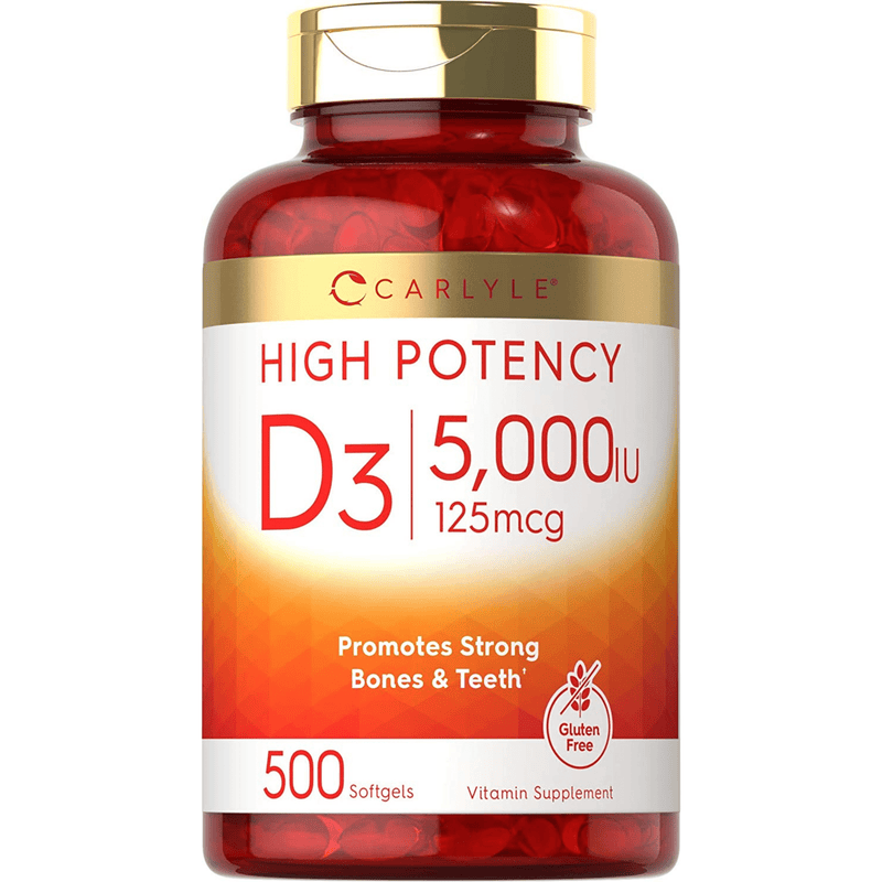 Carlyle High Potency Vitamina D3 5000 IU - 500 Cápsulas Blandas - Puro Estado Fisico