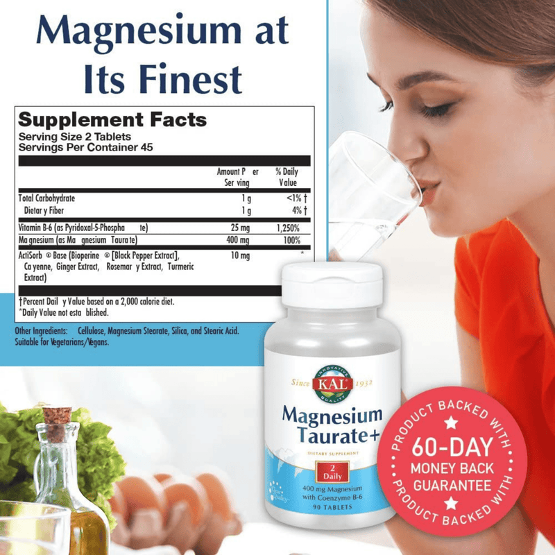 KAL® Magnesium Taurate 400mg - 90 Tabletas - Puro Estado Fisico