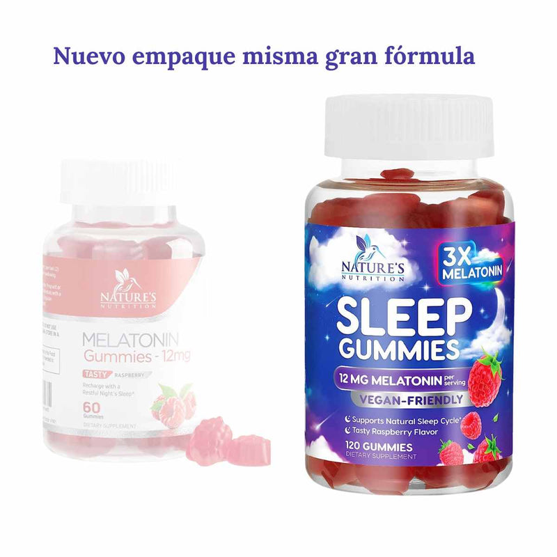 Nature's nutrition Melatonina 12 mg - Frambuesa - 120 Gomitas - Puro Estado Fisico