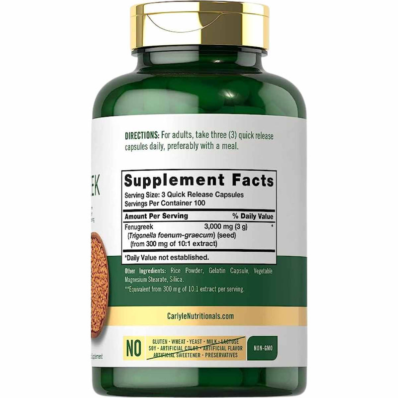 Fenogreco - 3000 mg- 300 Cápsulas Blandas de Liberación Rápida - Puro Estado Fisico