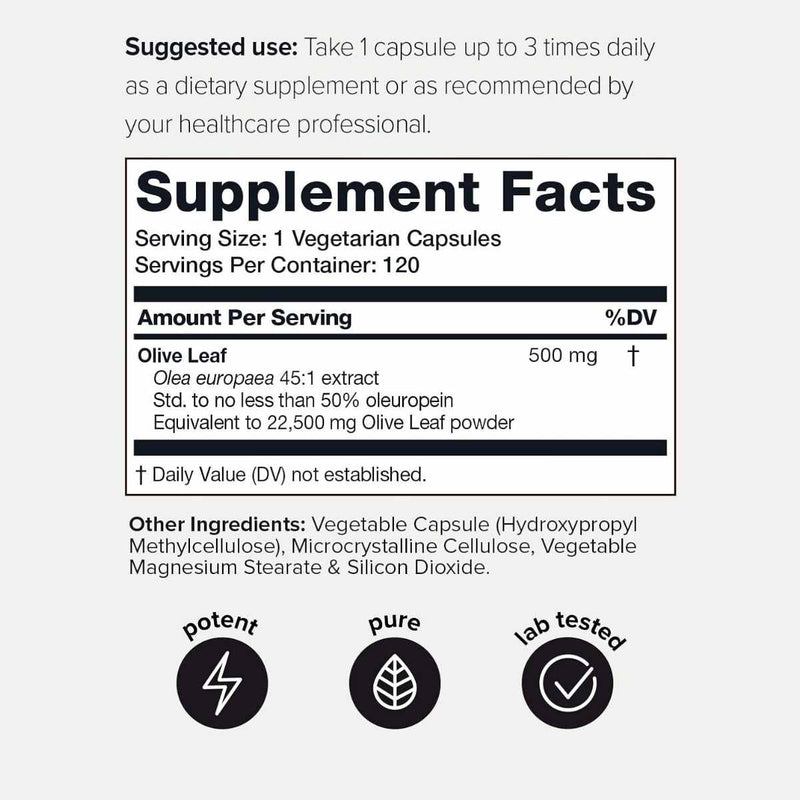 Extracto Concentrado de Hoja de Olivo - 120 Cápsulas - Puro Estado Fisico