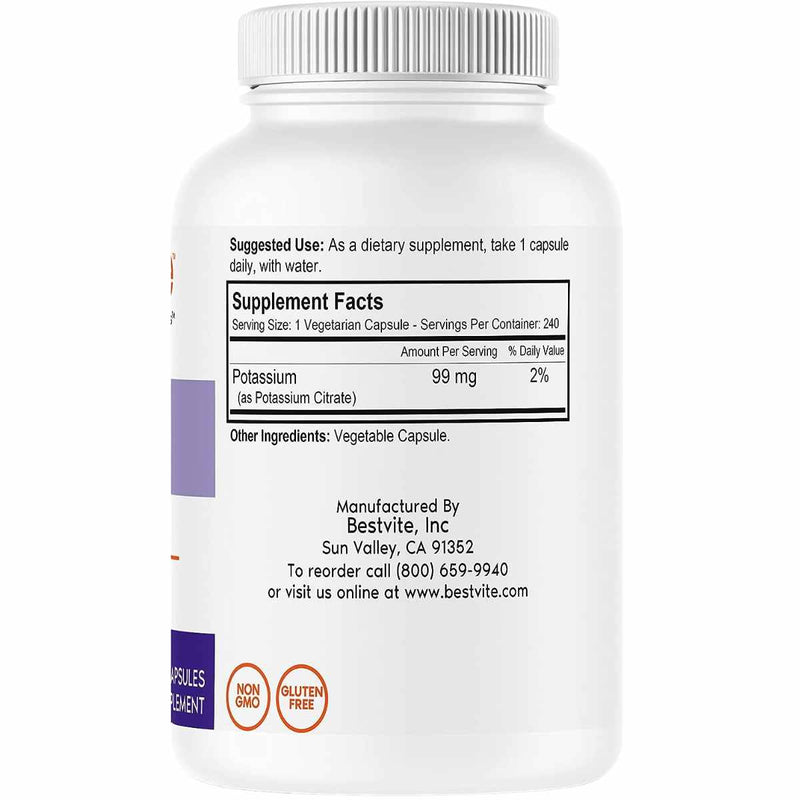 Citrato de Potasio 99 mg - 240 Cápsulas Vegetarianas - Puro Estado Fisico