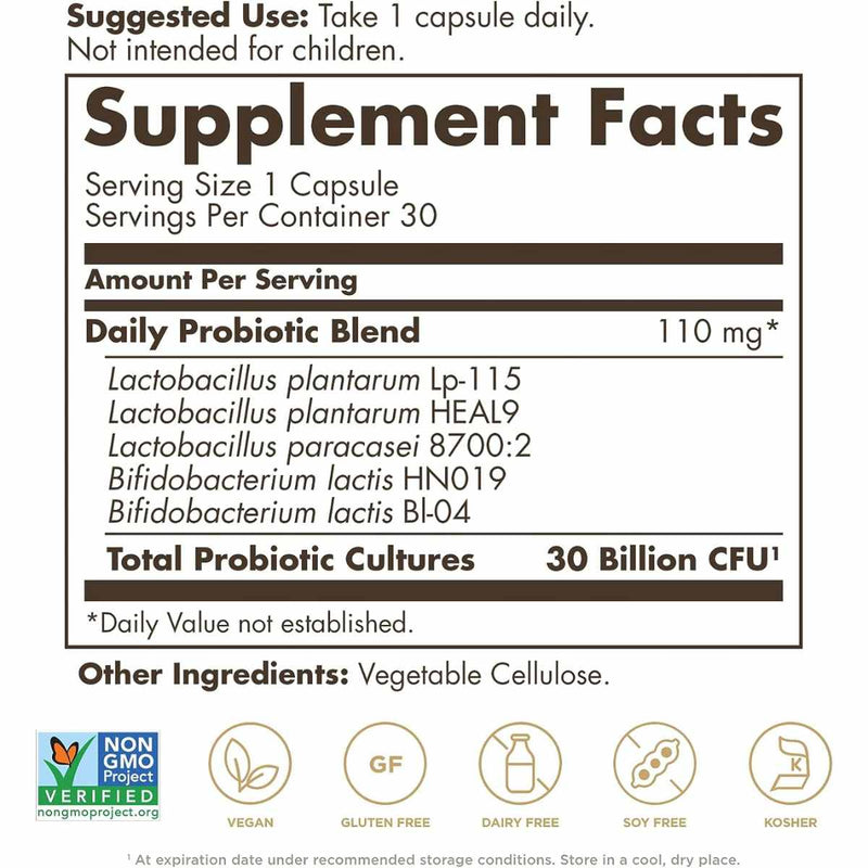 Probiotico Soporte Diario 30 Billion - 30 Cápsulas Veganas - Puro Estado Fisico
