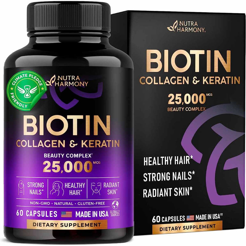 Biotina con Colágeno y Queratina 25000 mcg 60 Cápsulas