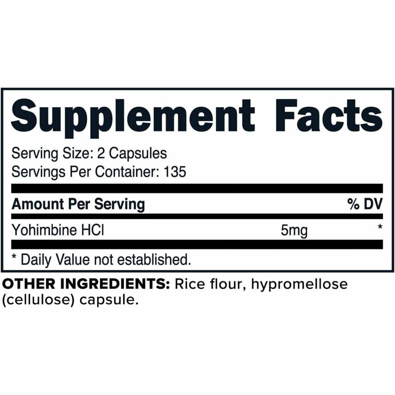 Yohimbina - 2.5 mg - 270 Cápsulas - Puro Estado Fisico