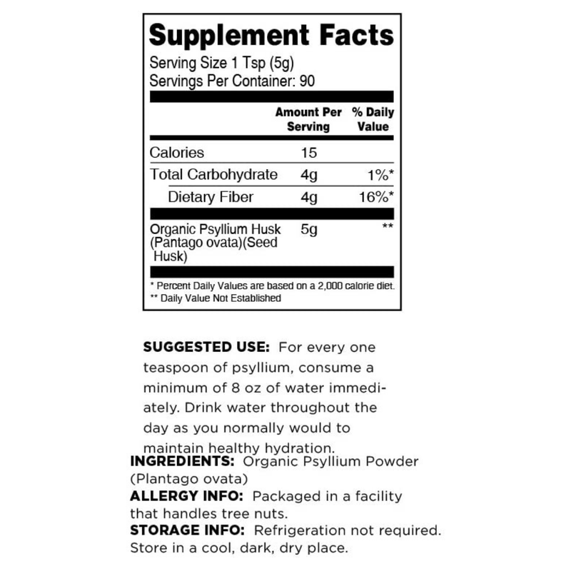 Terrasoul Superfoods Organic Psyllium Husk - 454 g - Puro Estado Fisico
