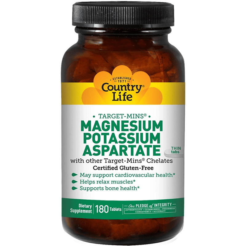 Country Life Magnesium Potassium Aspartate - 180 Tabletas - Puro Estado Fisico
