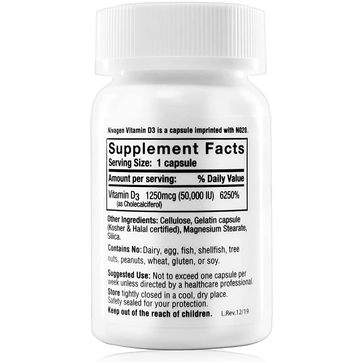 Nivagen Vitamin D3 50,000 IU 100 Cápsulas Puro Estado Fisico