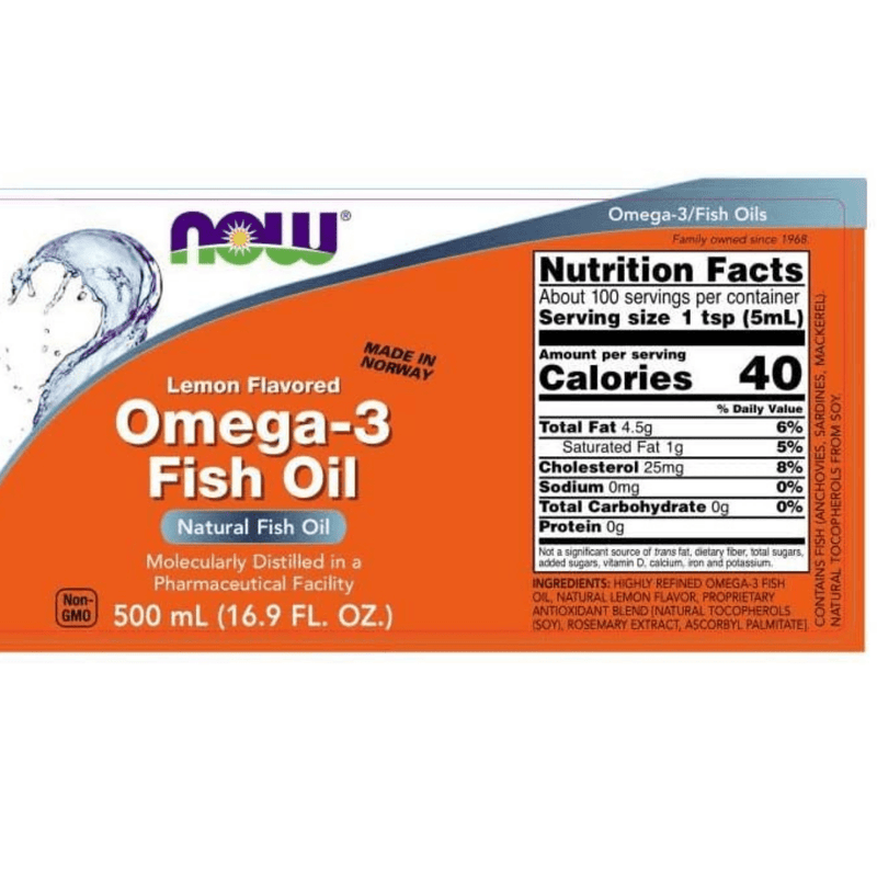 NOW Foods Omega-3 Fish Oil - Limón - 500 ml - Puro Estado Fisico
