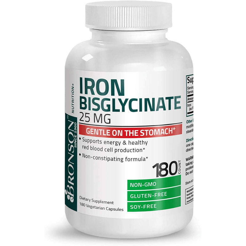 Bronson Iron Bisglycinate 25 mg - 180 Cápsulas Vegetarianas - Puro Estado Fisico