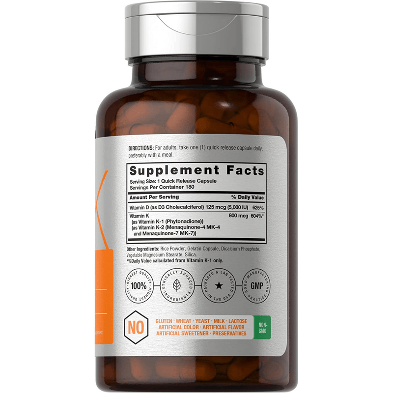 Horbaach Vitamin K2 With MK-7 + Vitamin  D3 - 180 Cápsulas - Puro Estado Fisico