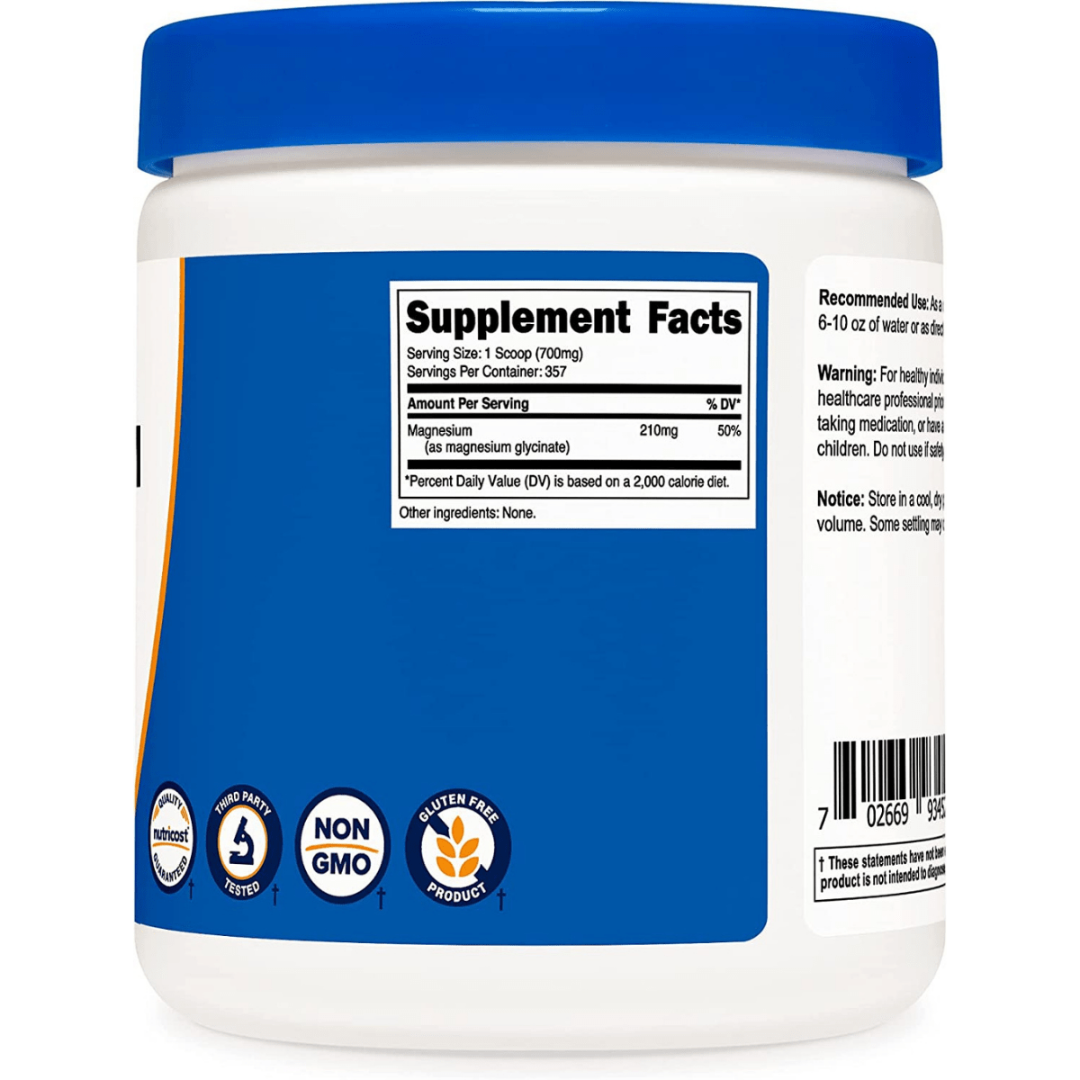 Nutricost Magnesium Glycinate Powder Sin Sabor g Puro Estado Fisico