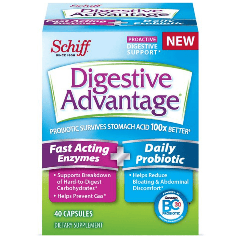 Schiff Digestive Advantage Fast Acting Enzymes + - 40 Cápsulas - Puro Estado Fisico