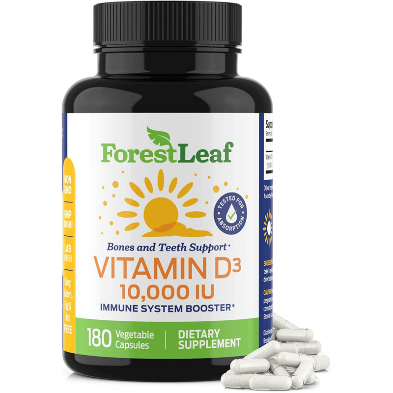 ForestLeaf Vitamin D3 10,000 IU - 180 Cápsulas Vegetales - Puro Estado Fisico