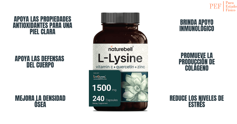 NatureBell L-Lysine with Quercetin + Vitamin C And Zinc - 240 Cápsulas - Puro Estado Fisico