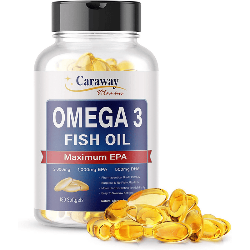 Caraway Vitamins Omega 3 Fish Oil 2,000 mg - 180 Cápsulas Blandas - Puro Estado Fisico