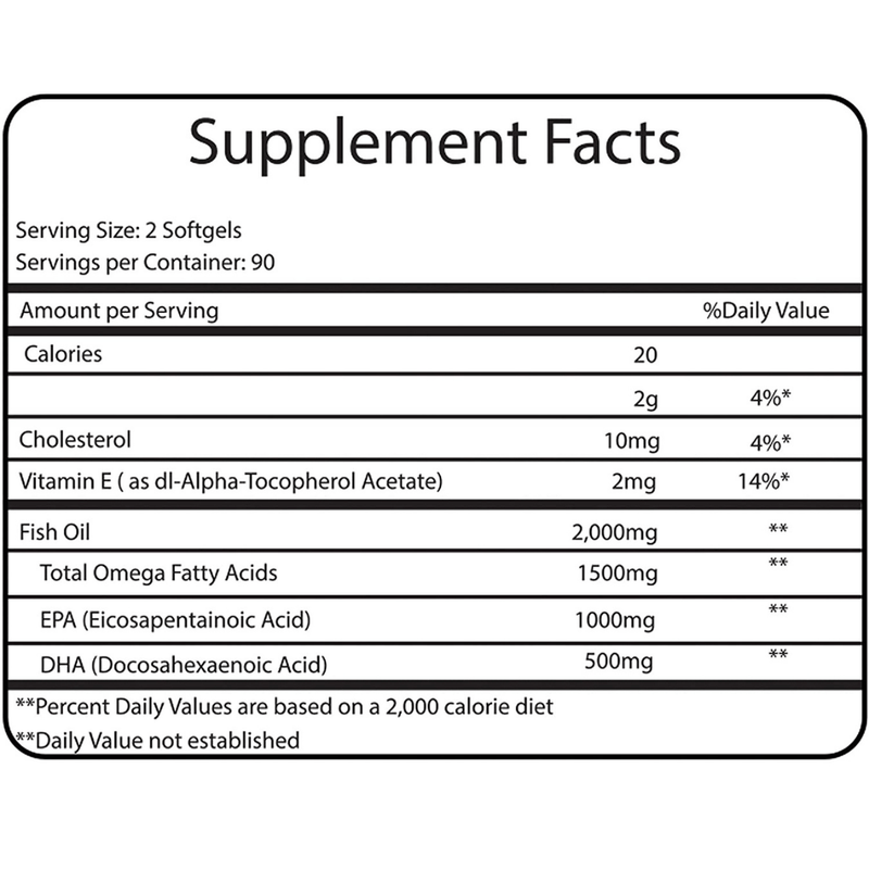 Caraway Vitamins Omega 3 Fish Oil 2,000 mg - 180 Cápsulas Blandas - Puro Estado Fisico