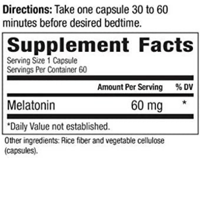 Melatonina - 60 mg - 60 Cápsulas - Puro Estado Fisico
