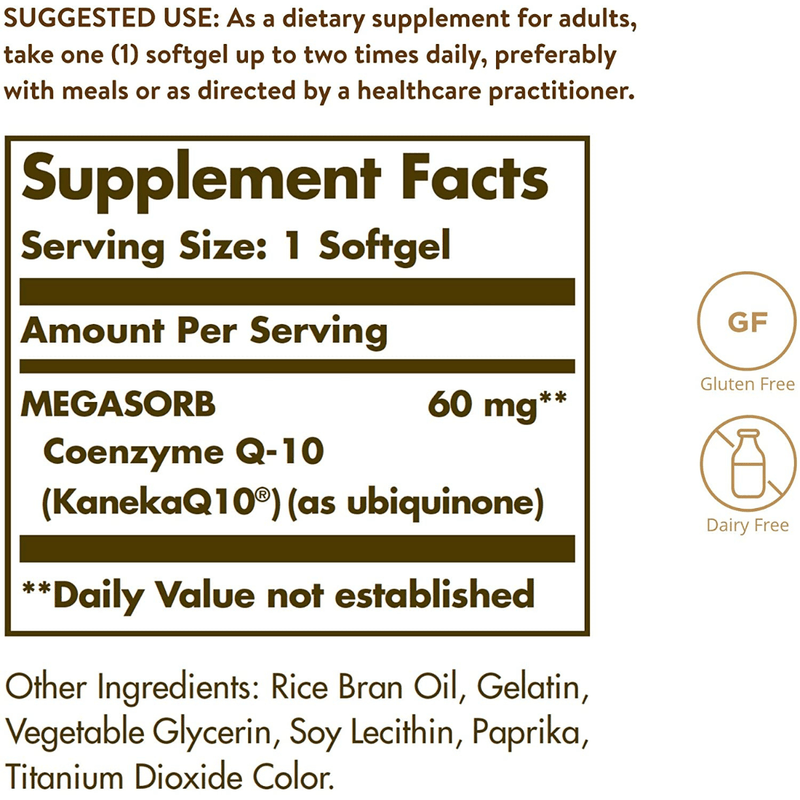 Solgar Megasorb CoQ-10 - 60 mg - 120 Cápsulas Blandas - Puro Estado Fisico
