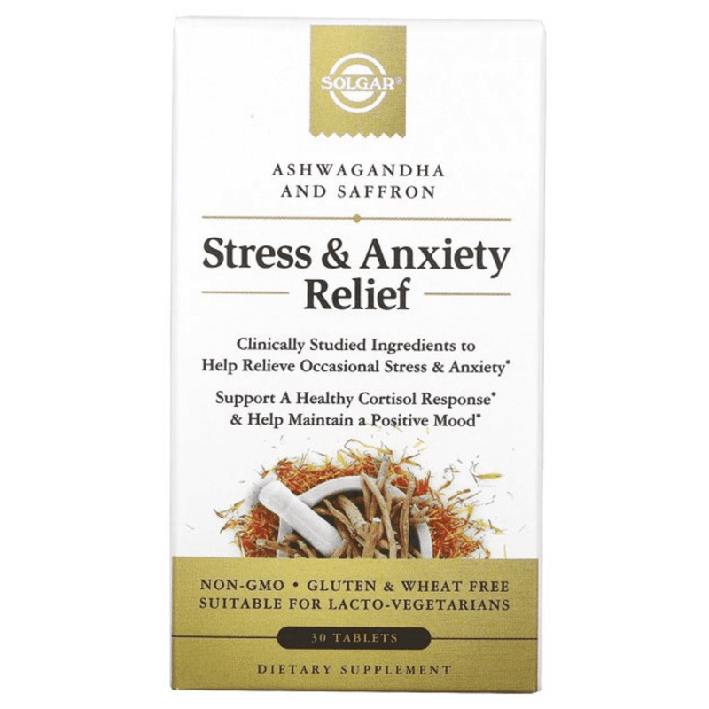 Solgar Stress & Anxiety Relief, Ashwagandha and Saffron - 30 Tabletas - Puro Estado Fisico