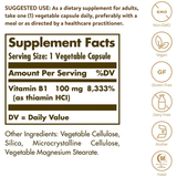 Solgar Vitamin B1 (Thiamin) 100 mg - 100 Cápsulas Vegetales - Puro Estado Fisico